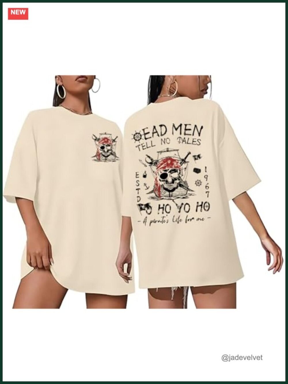 Oversized Pirate Shirt Women Skeleton Skull Graphic Crewneck Tee